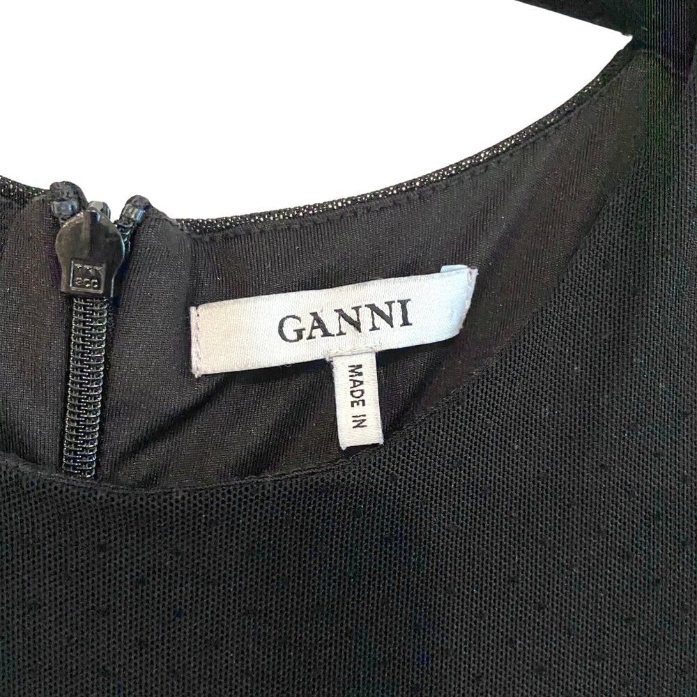 GANNI Addison Swiss Dot Black Mesh Maxi Dress Ruffle Hem, EU 36 US 4 Small - Picture 8 of 15